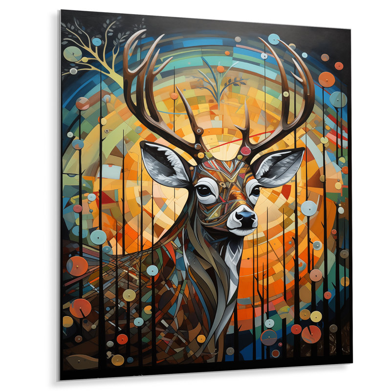 Deer In Colorful Landscape Composition - Deer Animal Wall Art, Métal métal, H 20 po x l 12 po x P 1 po