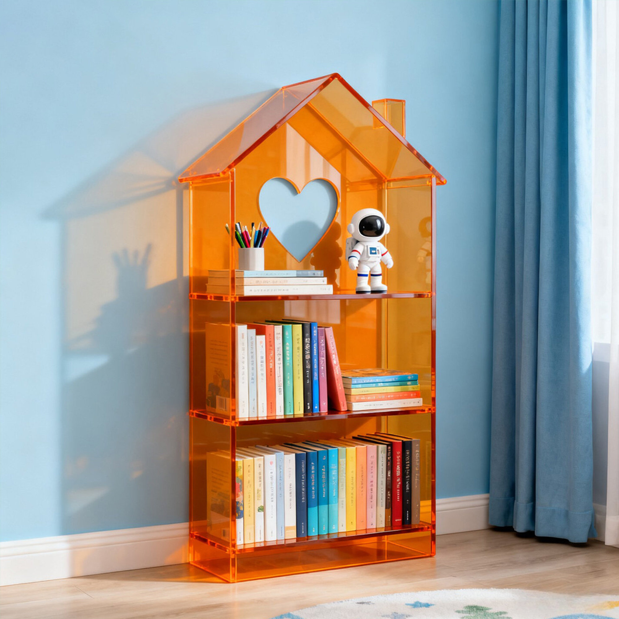 Orange Rotation Bookcase Latitude Run® Orange House Shape Acrylic Bookcase | Wayfair