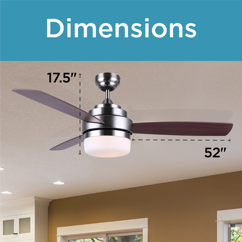 Ventilateur de plafond standard à 3 pales de 52 po BCF52 avec télécommande et ensemble d'éclairage inclus