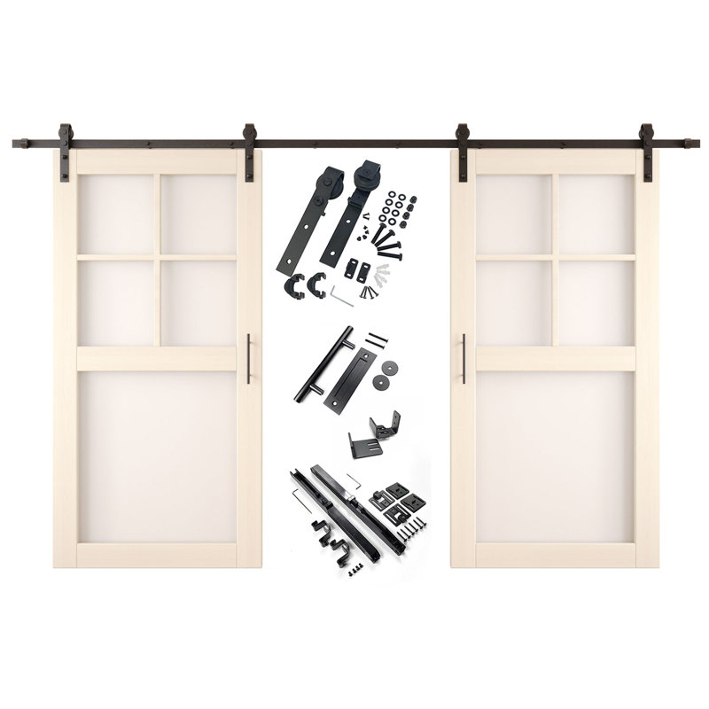Portes de grange en verre givré non assemblées et finies de 26 po x 80 po à 5 lumières Homacer Tinsmith Grey, 26 po x 80 po