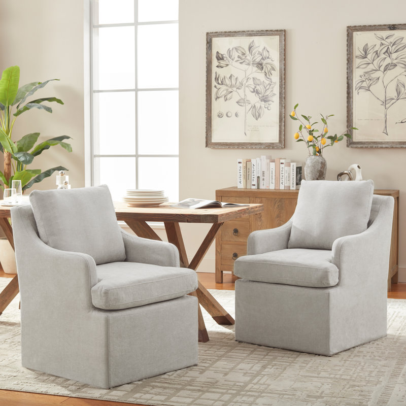 Ensemble de 2 chaises de salle à manger rembourrées avec roulettes Tory, Gris clair