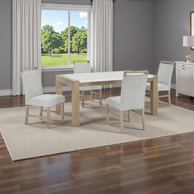 Ensemble de salle à manger rectangulaire en faux marbre blanc 5 pièces 66 po l, 5 pièces: table, 4 chaises