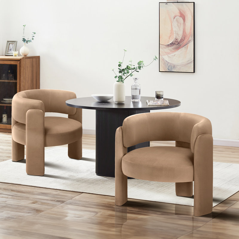 Velvet Upholstered Barrel Armchair, Khaki