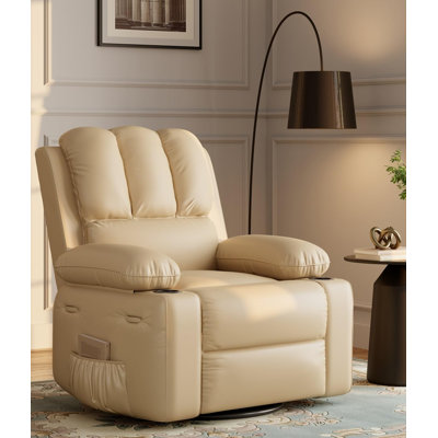 Fauteuil inclinable manuel surdimensionné 37,4 "avec chaleur et massage, siège berçant pivotant à 360 ° 21,3" avec porte-gobelet