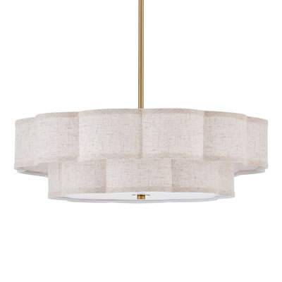 Lustre moderne tambour doré à 4 lumières avec abat-jour en lin