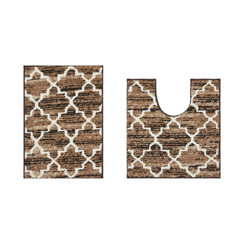 Nolynn Non-Slip Bath Rug, Brown, 2 PCs Set (17" x 24" | 17" x 24")