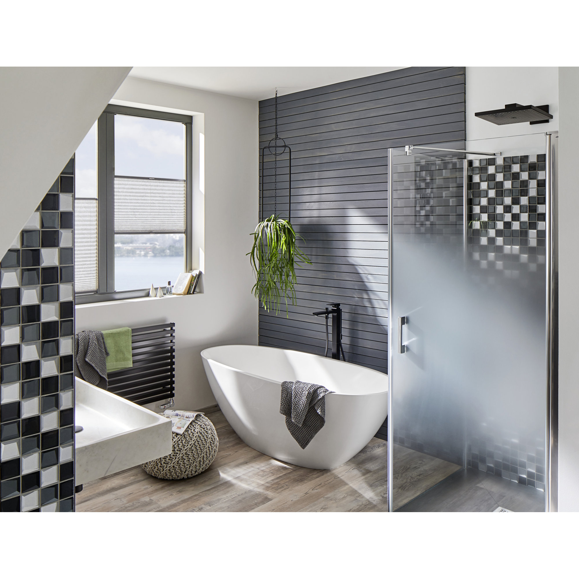 Metropol Freestanding Tub Filler Trim with Lever Handle and 1.75 GPM Handshower Trim Set Only, Matte Black