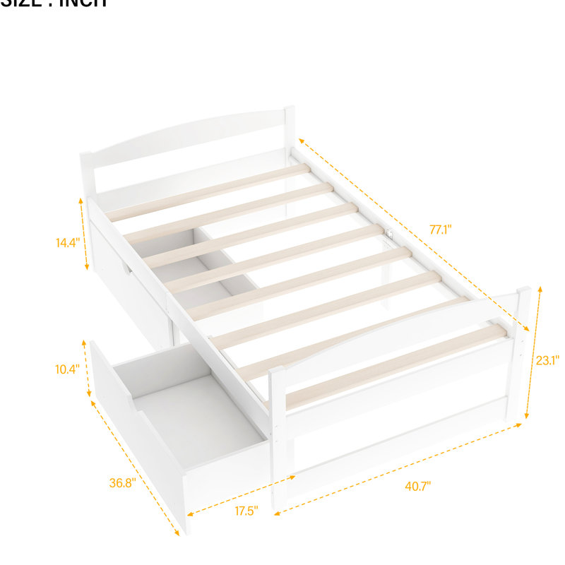 Lit simple Space avec tiroir blanc - Lit plateforme au look exquis, compartiments fonctionnels