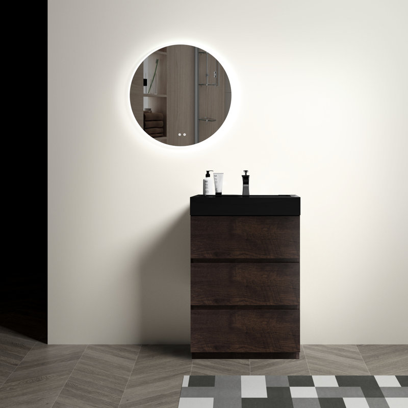 Meuble-lavabo de salle de bain 24 po - Noyer, lisse silencieux, noyer moderne fonctionnel, style lisse, 24"