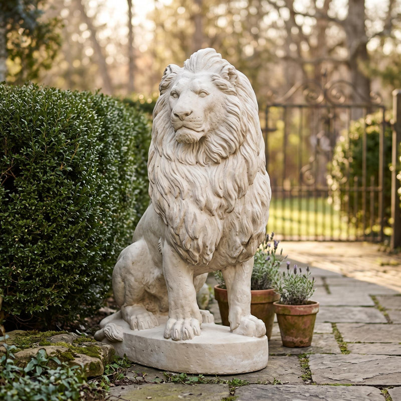 Statue de jardin majestueuse faisant face à la gauche