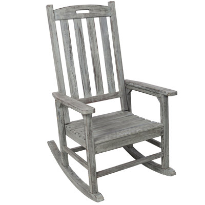 Chaise berçante de véranda en bois surdimensionnée avec siège large et dossier haut, chaises berçantes à dossier haut pour l'extérieur et l'intérieur