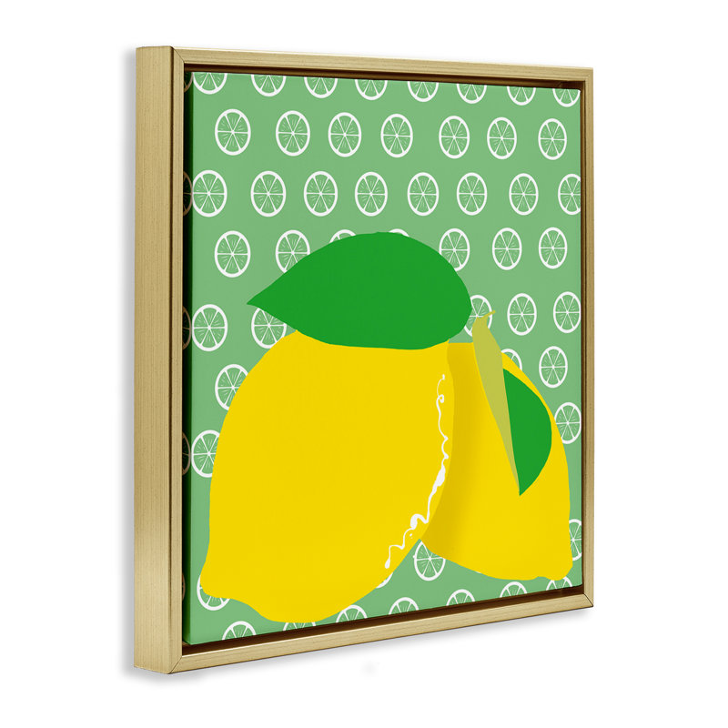 «Bright Lemon Fruit», art mural encadré flottant par Daniela Santiago, H 18 po x l 18 po, Cadre flottant métallique doré