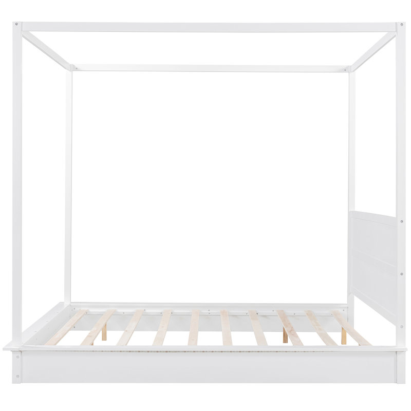 Blanc, lit à baldaquin à très grand lit à DEL, solution de modernisation de chambre à coucher moderne, taille de lattes de soutien, facile à assembler, rangement sous le lit