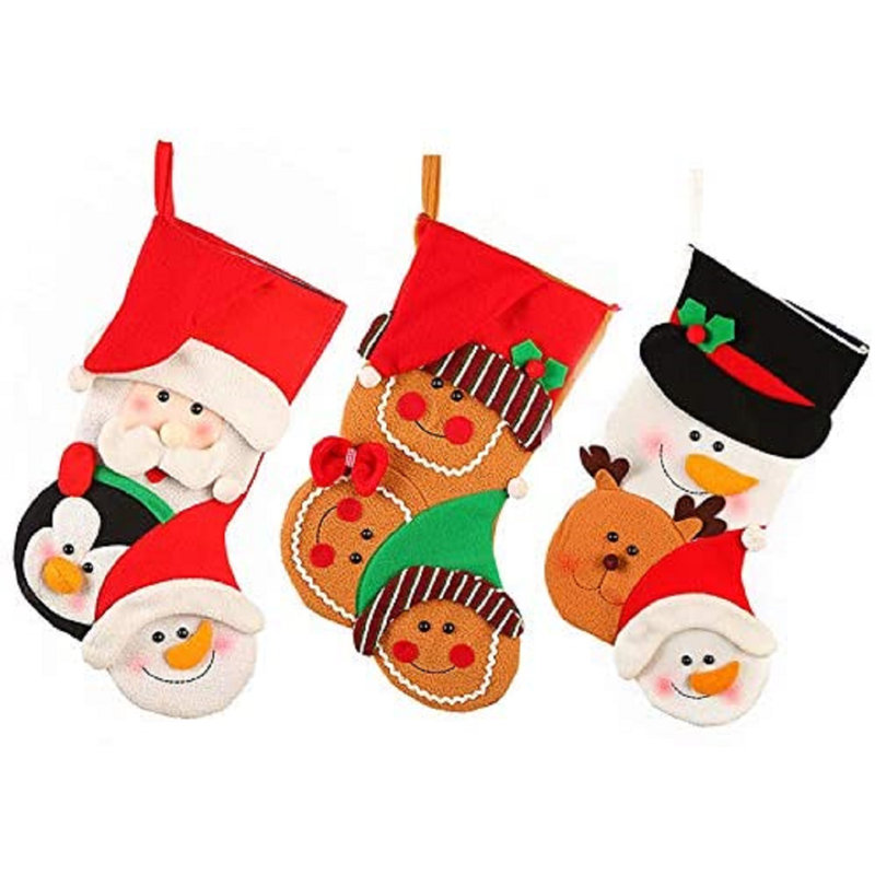 Ensemble de 3 bas de Noël brodés, bas de Noël écossais en jute de grande taille