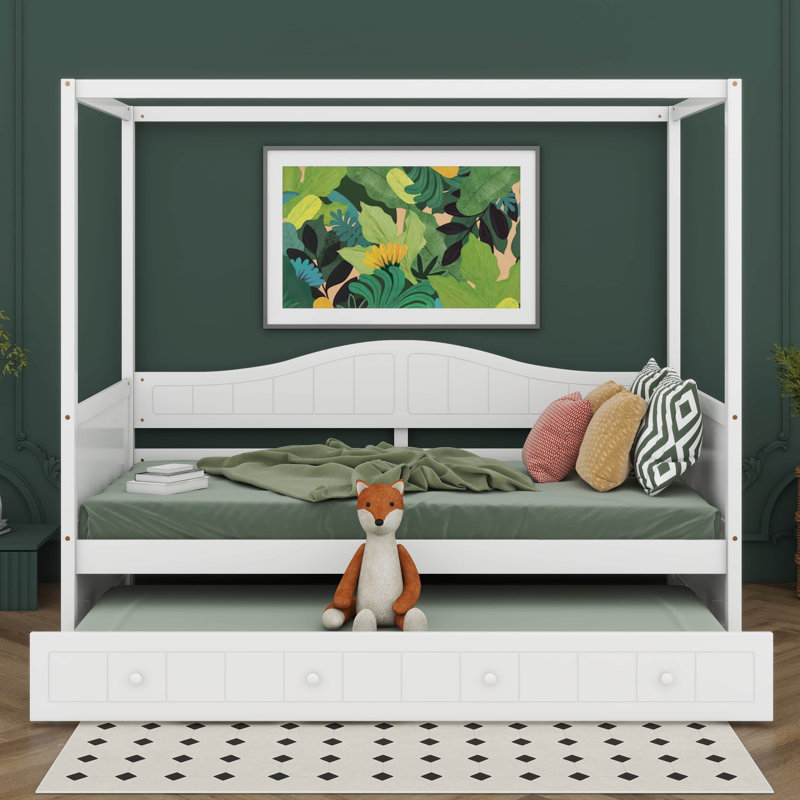 Lit à baldaquin simple avec lit gigogne simple, structure de lit de jour en bois, canapé-lit, base de lit plateforme pour enfants, adolescents, adultes