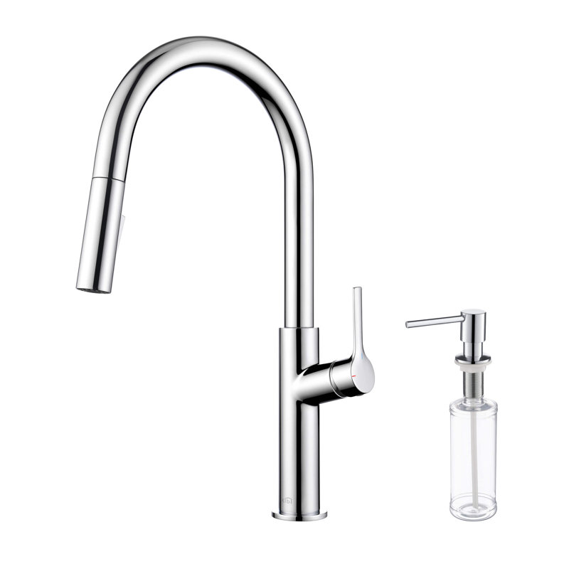 KIBI Fusion Pull Down Kitchen Faucet with Soap Dispenser, Chrome