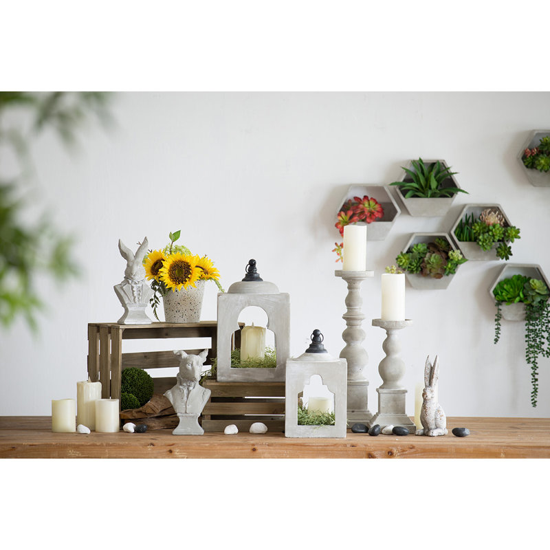 Gray Cement Turned-Style 20" Candle Holder