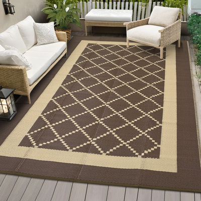 Modern Geometric Outdoor Waterproof Rug  Easy Clean, Non-Slip, Lightweight Reversible Plastic Straw Mat for Patio, Deck, Porch, RV, Balcony, Beach