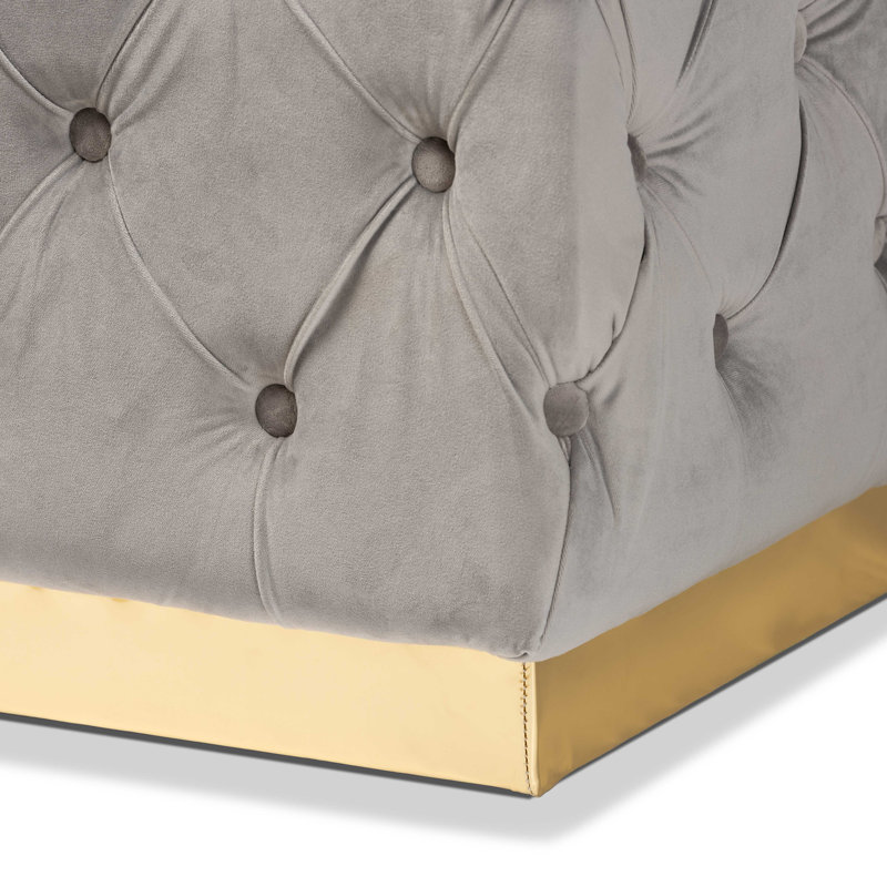 Krishaang Velvet Ottoman, Gray Velvet