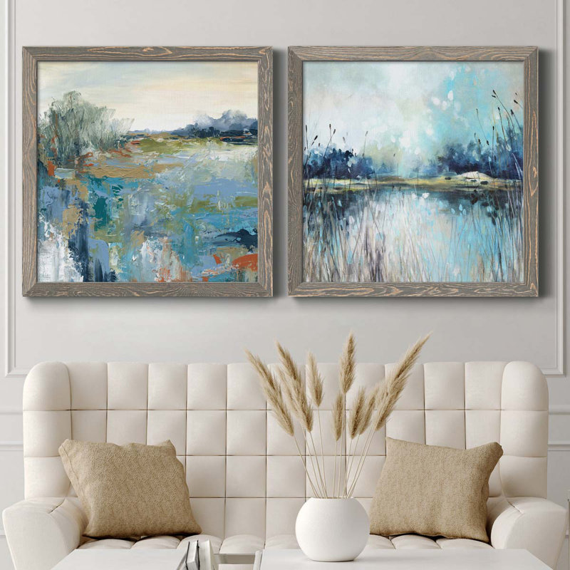 Energetic Earth - ensemble de 2 peintures sur toile encadrées, Encadré gris, H 27,5 po x l 55 po x P 1,5 po