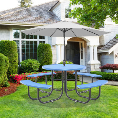Round Outdoor Steel Picnic Table 46" With Umbrella Pole Outdoor Table Patio Table