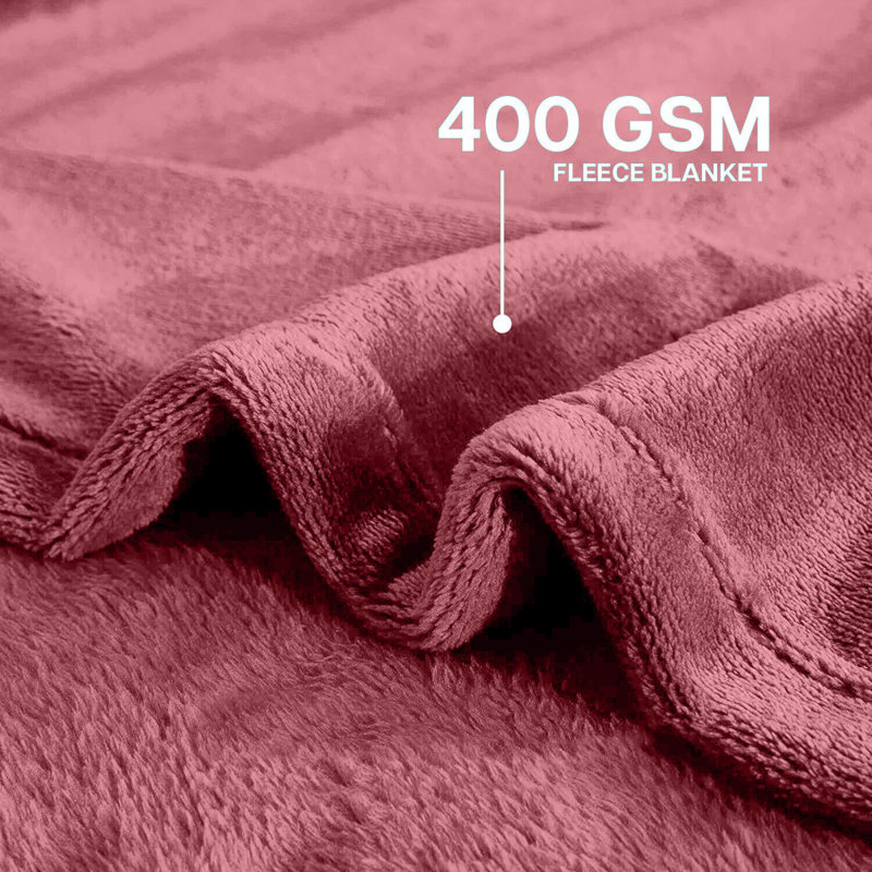 Ultra Soft Plush Faux Fur Reversible Fleece Blanket, 200cm x 240cm, Pink