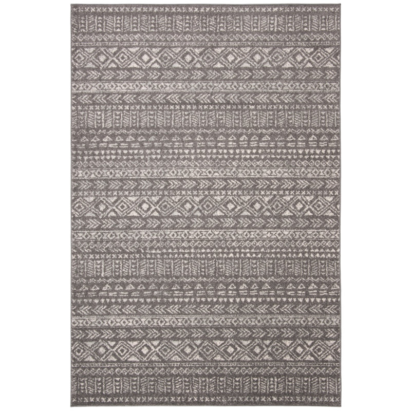 Tapis gris foncé / ivoire Rensselear, Rectangle 5 pi 3 po x 7 pi 6 po