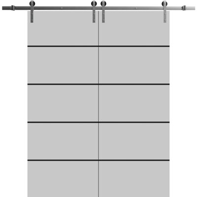 Portes doubles coulissantes de style grange avec quincaillerie Planum 0015 Gris mat, rail de 4 m (13 pi), ensemble robuste, panneau plein moderne, porte intérieure pour hall, chambre ou salle de bain - 183 cm x 203 cm (72 po x 80 po) (2 x 91 cm x 203 cm) - Rail argenté