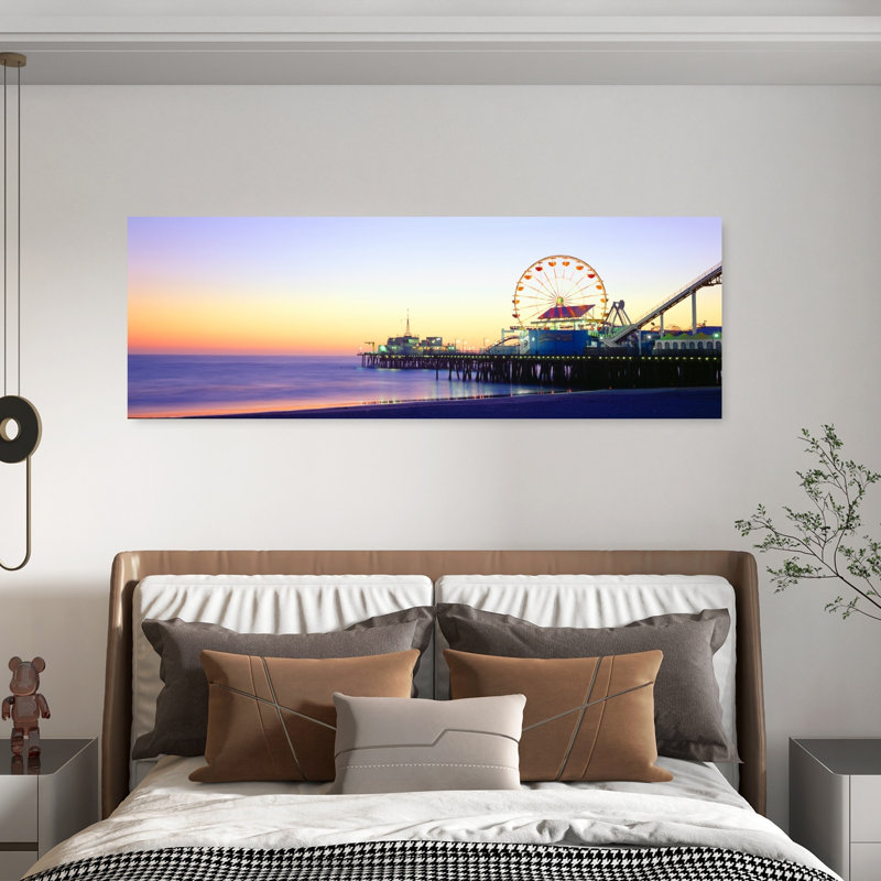 Santa Monica Pier at sunset California 1 Piece Wrapped Canvas Panoramic Wall Art, 50.8 cm H x 152.4 cm W