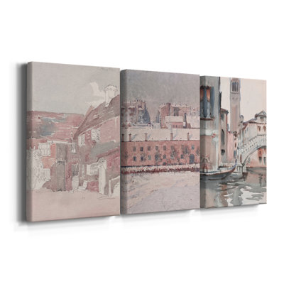 Paysage rétro CLxxxxi - Toile tendue avec châssis sur mesure - 3 pièces