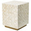 Tabouret carré 14 po x 14 po x 18 po, crème, motif, base en laiton, idéal pour les décorations d'intérieur