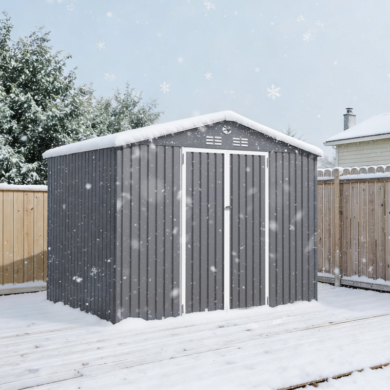 Remise de rangement pour outils en métal l 10 pi x P 8 pi avec lumières DEL et bouches d'aération, noir, 10 pi x 8 pi