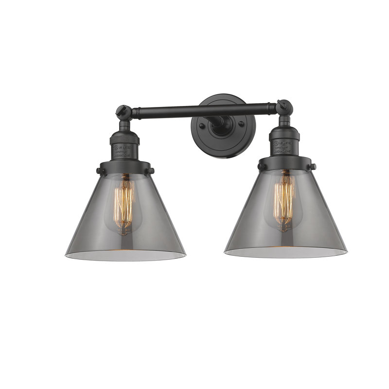 Cone 2 Light Bath Vanity Light, Smoked, 6 Watt Vinage LED Bulb, Oil Rubbed Bronze