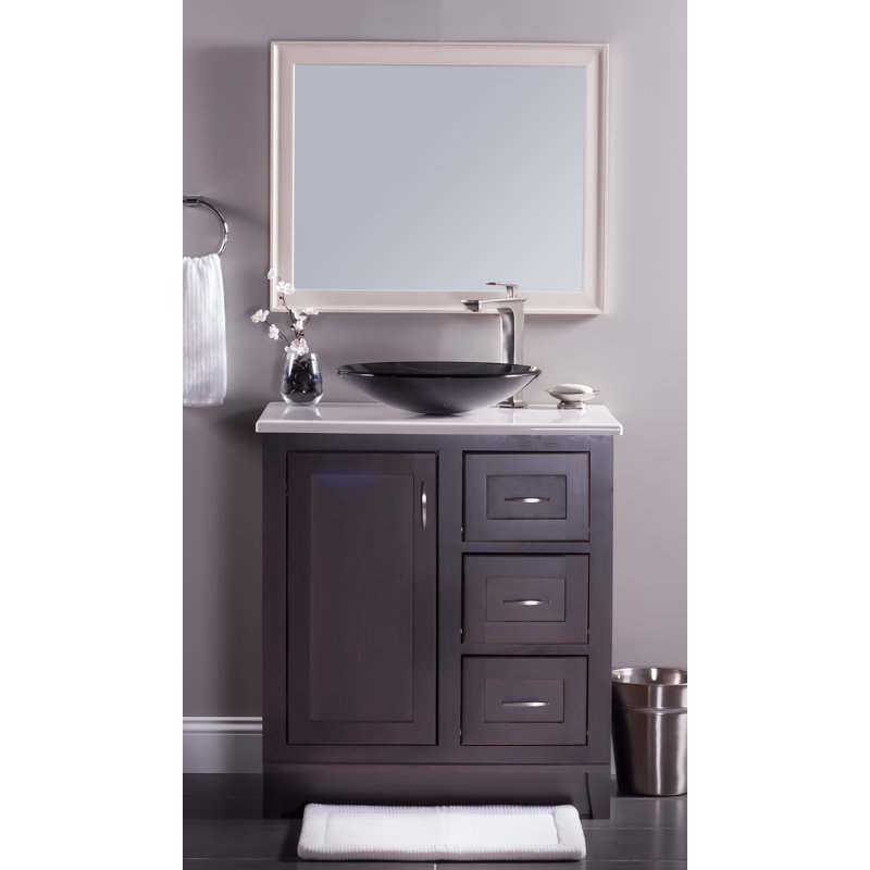 Gray 18'' Round Glass Above-Counter Bathroom Sink