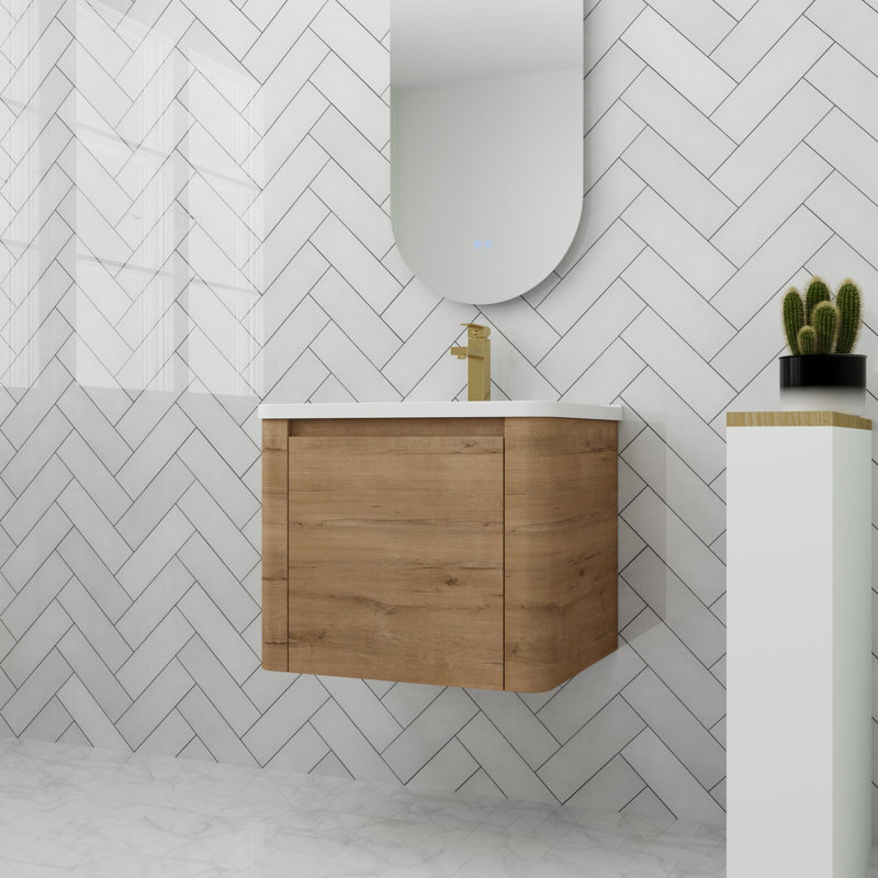 Meuble-lavabo flottant 24 po avec porte à fermeture en douceur, 24", Imitation chêne