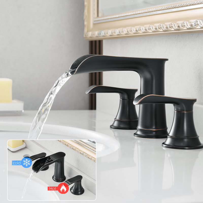 Robinet de salle de bain espacé de 8 pouces avec 3 trous, poignée double levier, corps en laiton massif et tuyau d'évier escamotable