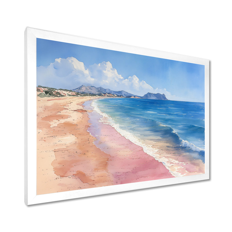 Évasion à  la plage en Italie : bleu et rose - Affiche murale de plage, Cadre simple blanc, H 16 po x l 32 po x P 1 po