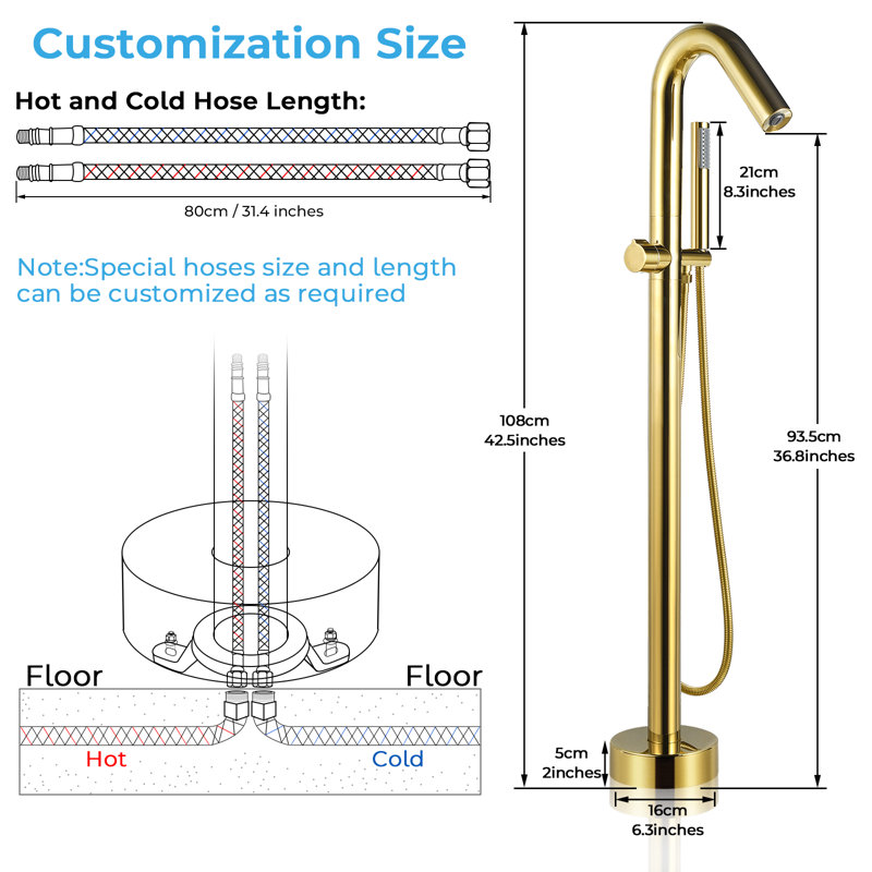 Floor Mount Freestanding Tub Faucet, Gold