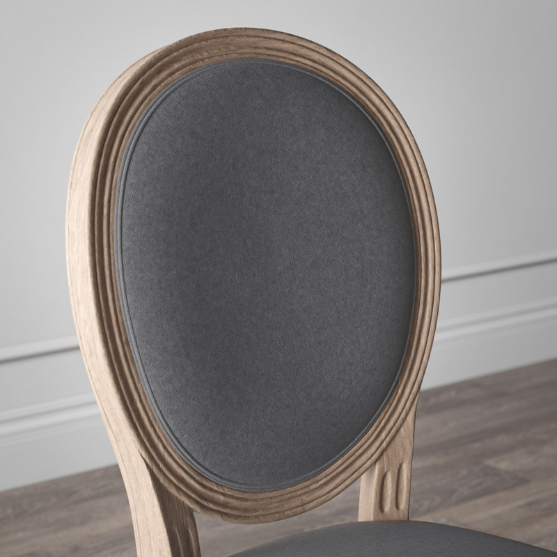 Chaise d'appoint rembourrée en lin à dossier de style roi Louis Agda, Gris