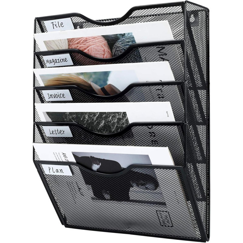 Metal Wall Organizer with Mail Storage, 10.5 cm H x 42.3 cm W x 32.5 cm D, Black