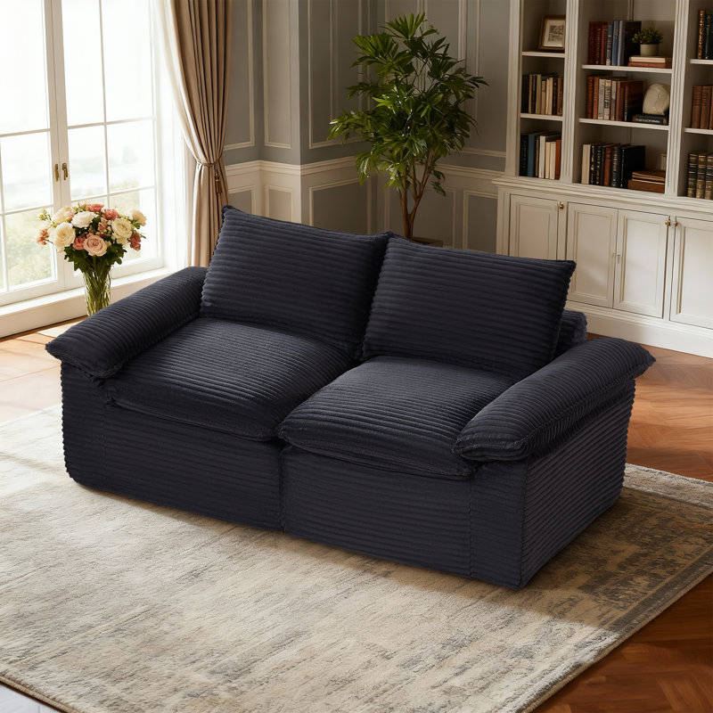 Causeuse moderne moelleuse en velours côtelé pour salon, appartement ou bureau, Noir