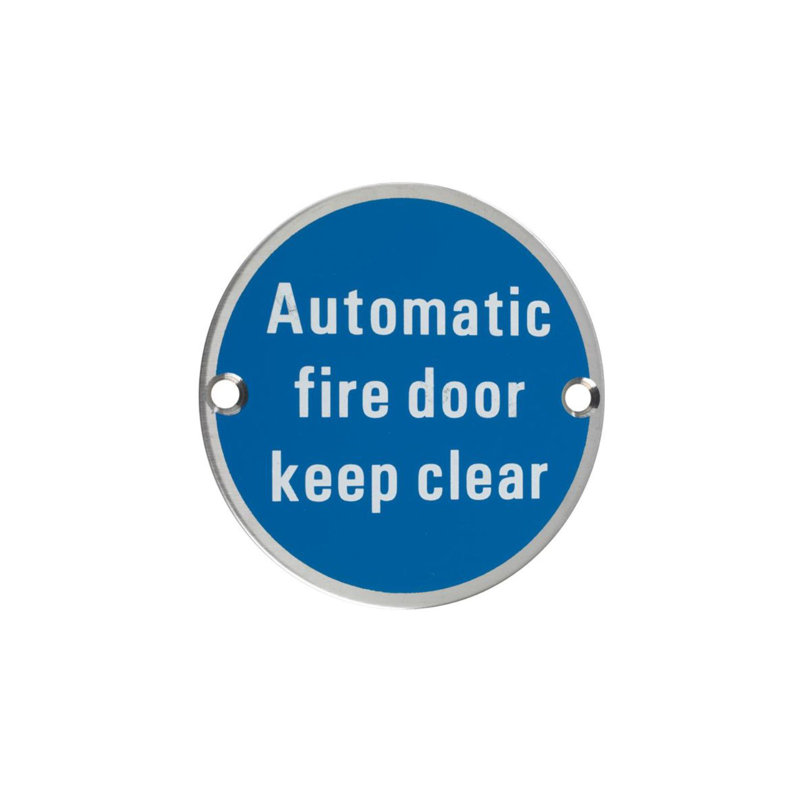 Automatic Fire Door Keep Clear Sign, Satin Stainless