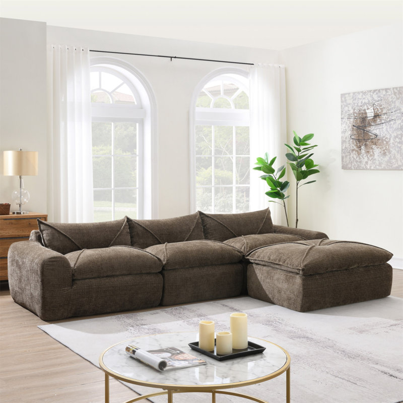 Canapé de 116 po entièrement compressé avec mousse haute densité, aucun assemblage requis, conception sans pieds sans structure, dossier et coussin de siège intégrés, combinaison libre, chenille de particules
