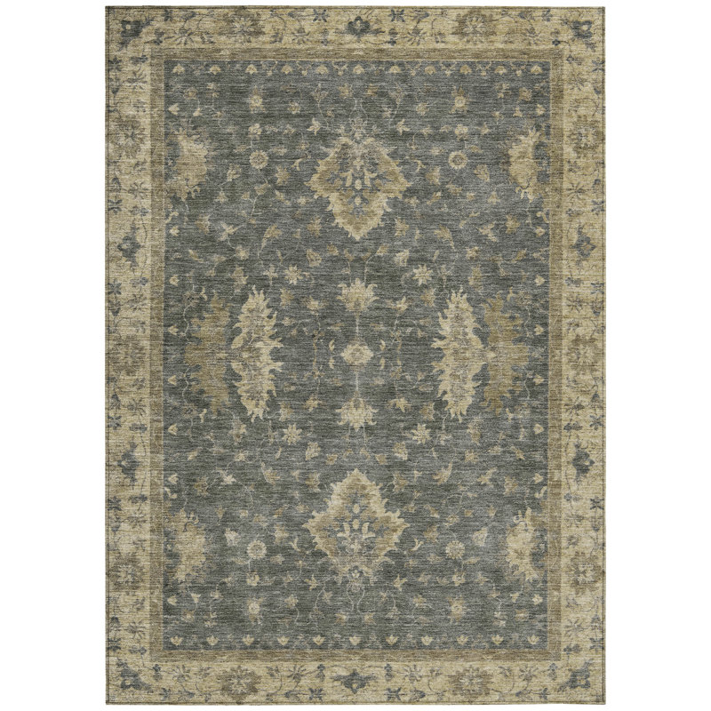 Machine Washable Indoor/Outdoor Xhevrie Gray Rug, Rectangle 10' x 14'