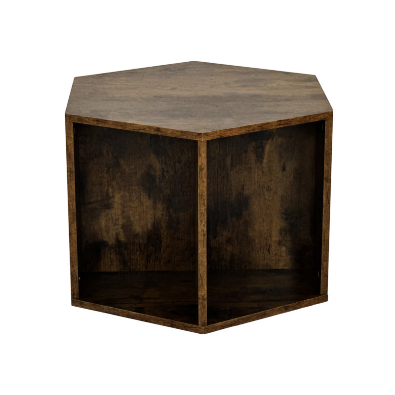 23.62'' Hexagonal Coffee Table Side Table Nightstand Burmese Sumac, Antique Brown