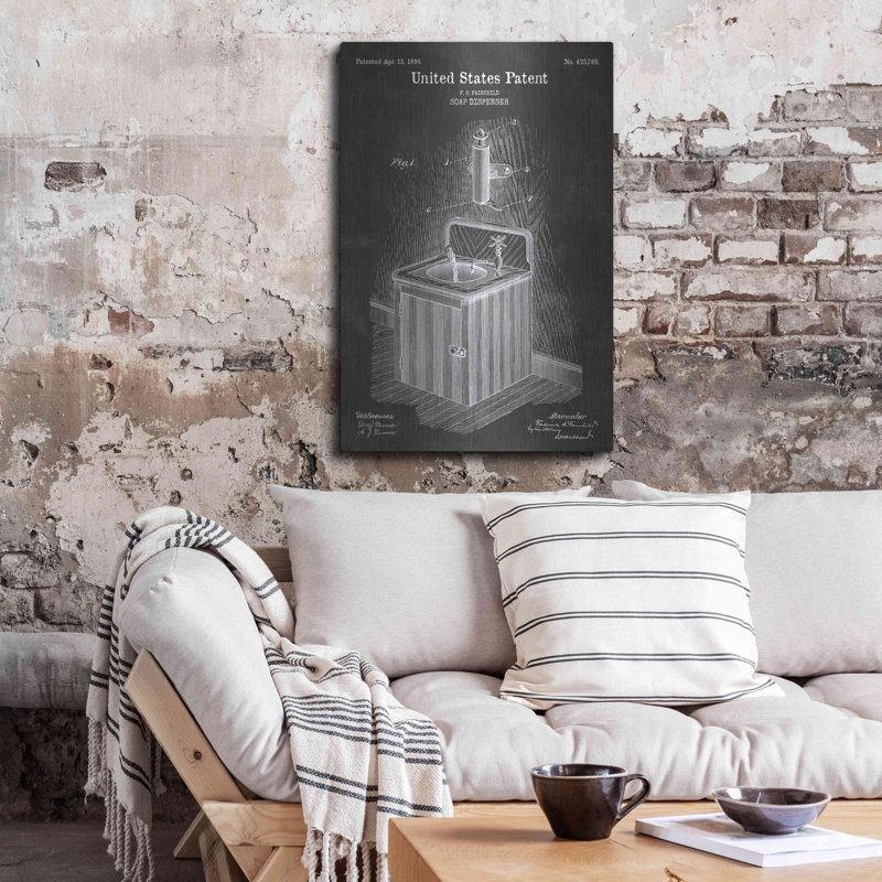 «Soap Distributeur Blueprint Vernis Chalkboard», art mural en métal, 16 po x 24 po, H 36 po x l 24 po