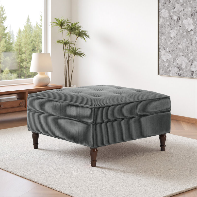 31.98cm Wide Tufted Rectangle Solid Colour Ottoman with Storage, Grey