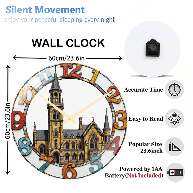 Horloge murale en verre teinté avec art antique - 24 po