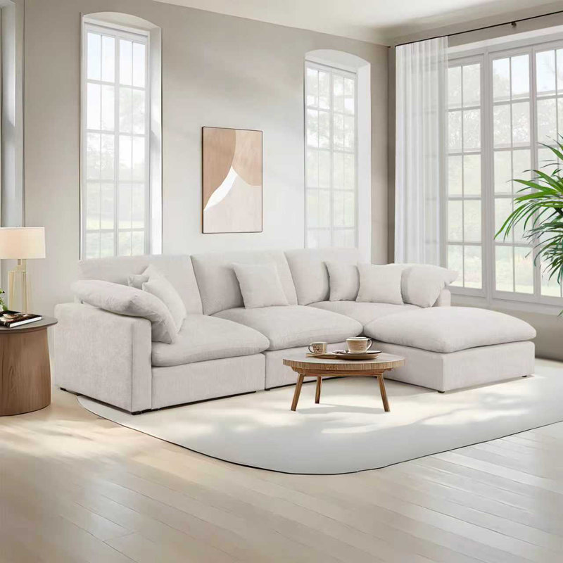 152" Modern Simple U-Shape Sofa, Beige
