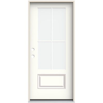 36 in. x 80 in. 4-Lite Clear Glass Modern White Painted Fiberglass Prehung Front Entry Door